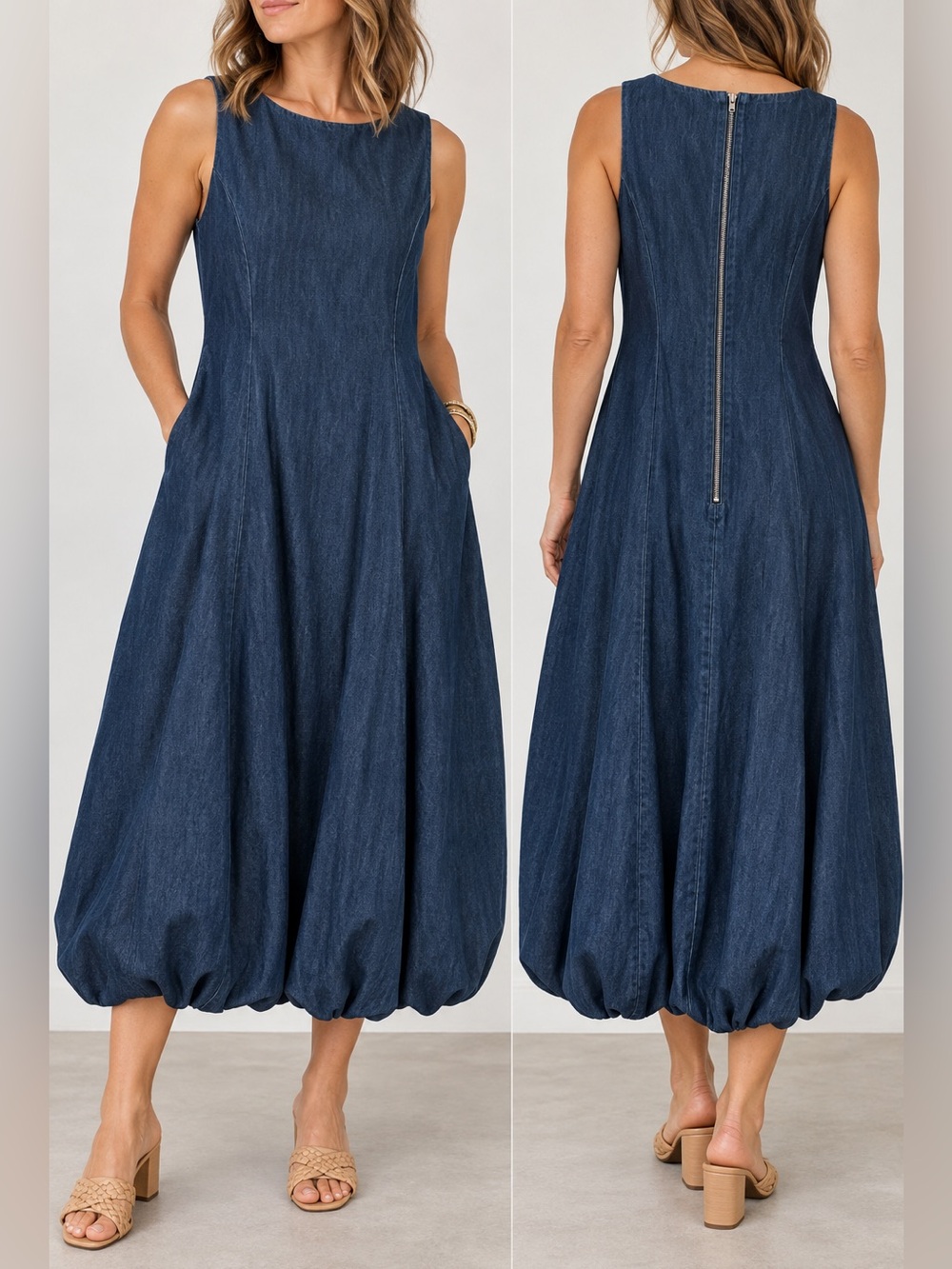 Anthropologie Denim A-Line balloon bottom Dress Women’s size 6